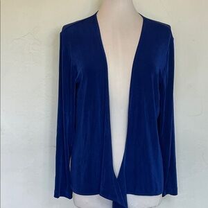 Chico's Travelers Blue Royal Open Front Cardigan Water-fall Style Cardigan Sz2